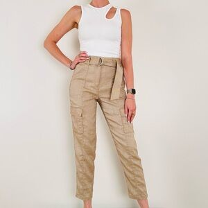 White House black market Linen Belted Utility Pants neutral Cargo